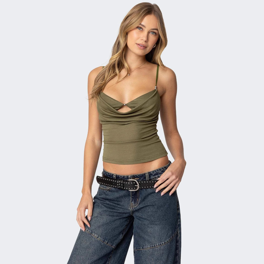 The Elara Layered Cowl Cutout Top