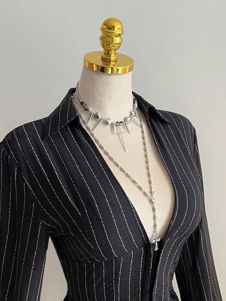 The Elara Hook-Front Striped Blouse