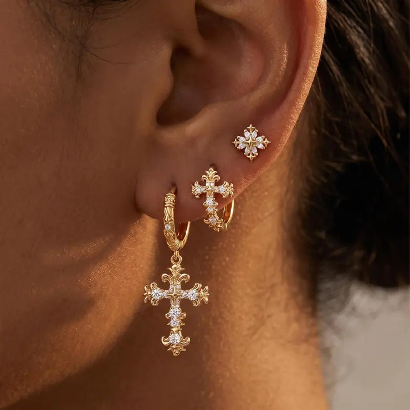 Vintage-Inspired Gold-Tone Cross Earrings