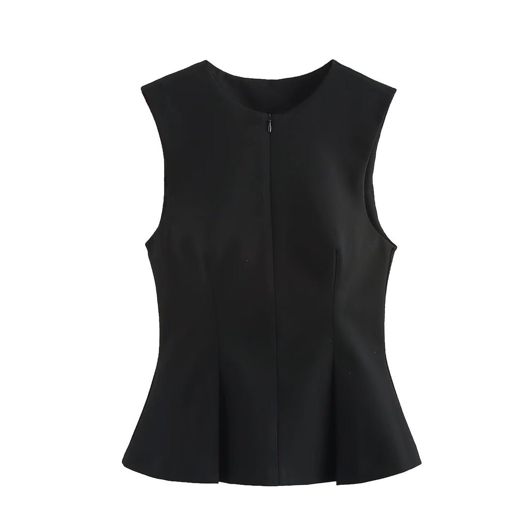 The Elara Keyhole Zip Fitted  Peplum Top