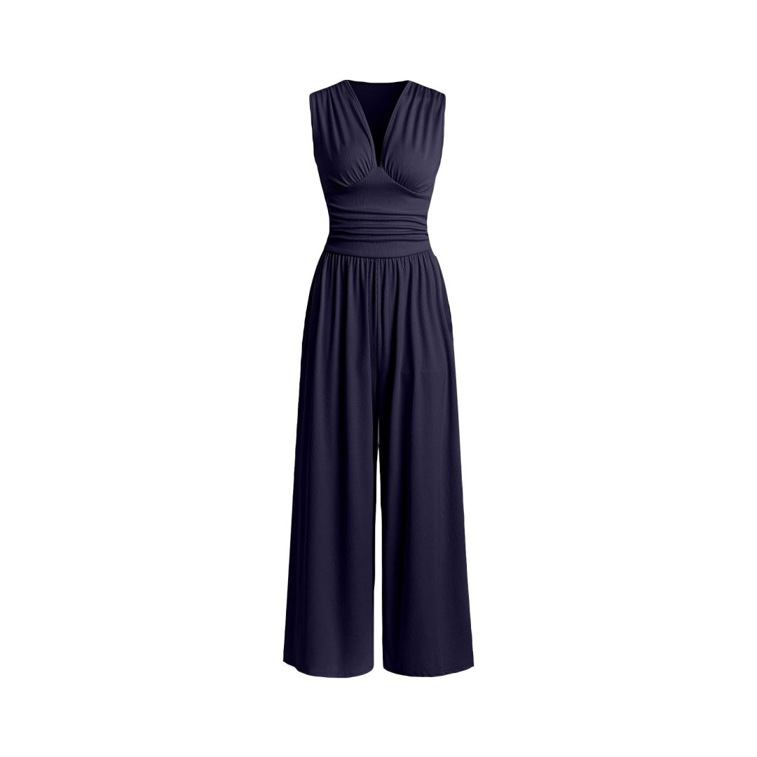 The Elara Minimalist Plunge Wide-Leg Jumpsuit
