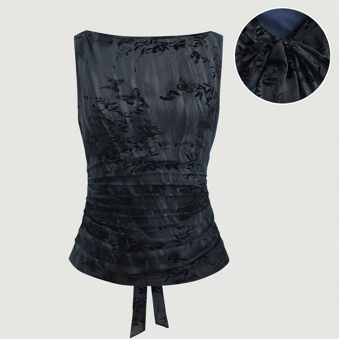 The Elara Boat Neck Floral Ruched Top