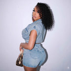 The Elara Asymmetrical Waisted Denim Two-Piece Set
