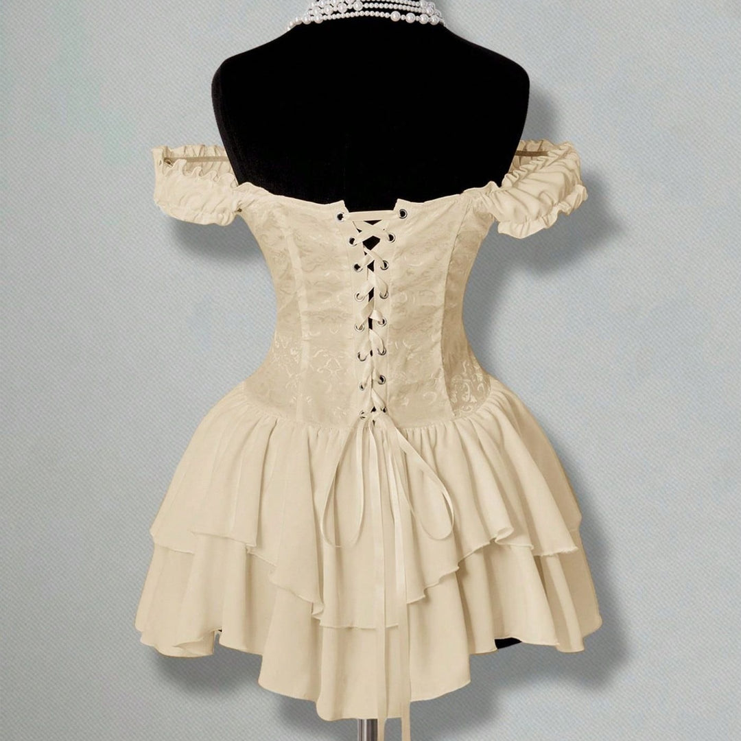 The Elara Off-Shoulder Corset Ruffle Mini Dress