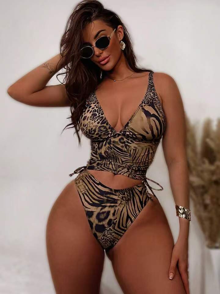 The Elara Deep V Leopard Swim Set