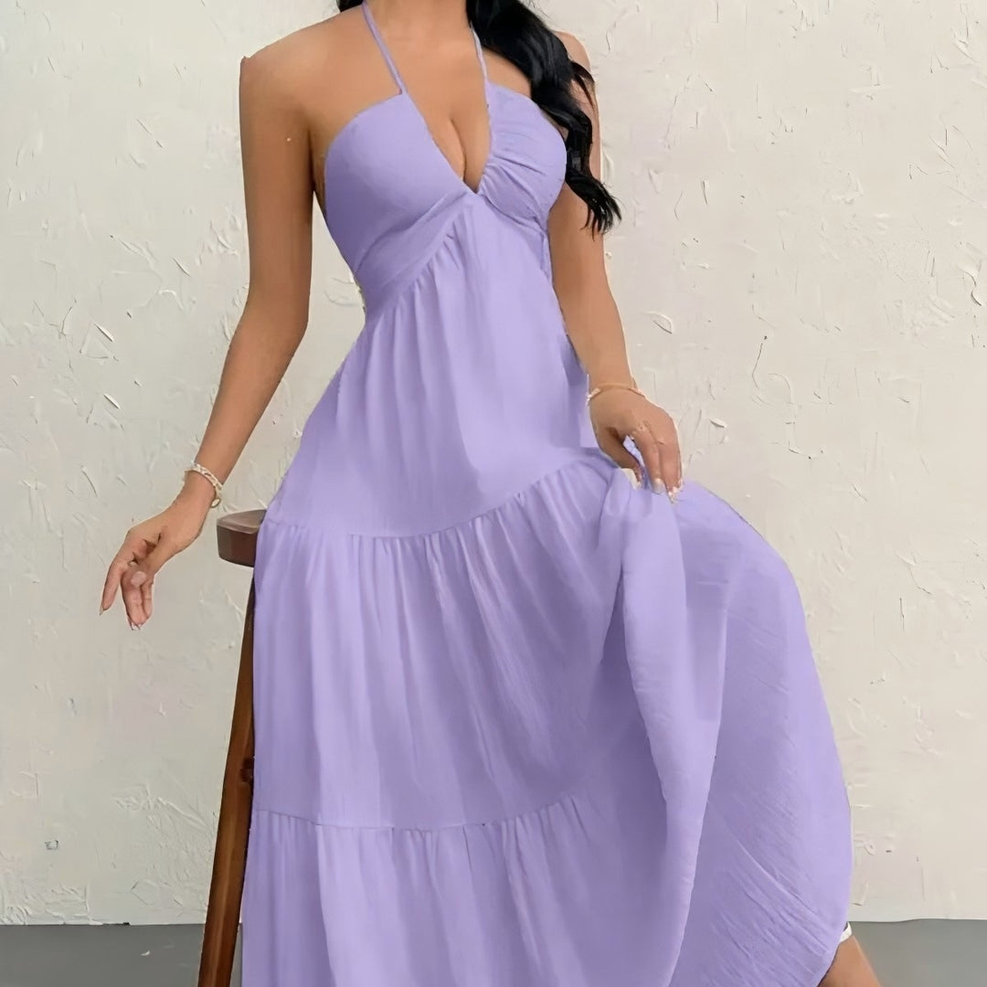 The Elara Plus Size Backless Halter Maxi Dress