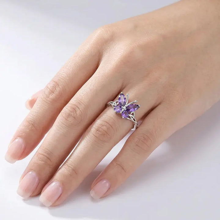 Purple CZ Celtic Butterfly Ring