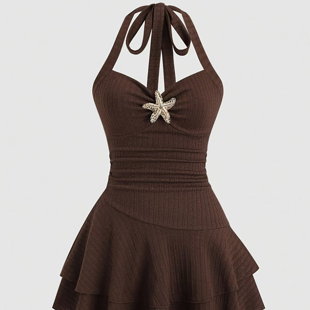 The Elara Starfish Halter Ruffle Ribbed  Mini