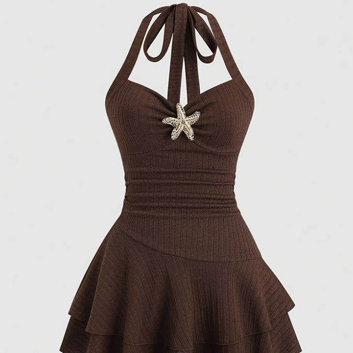 The Elara Starfish Halter Ruffle Ribbed  Mini