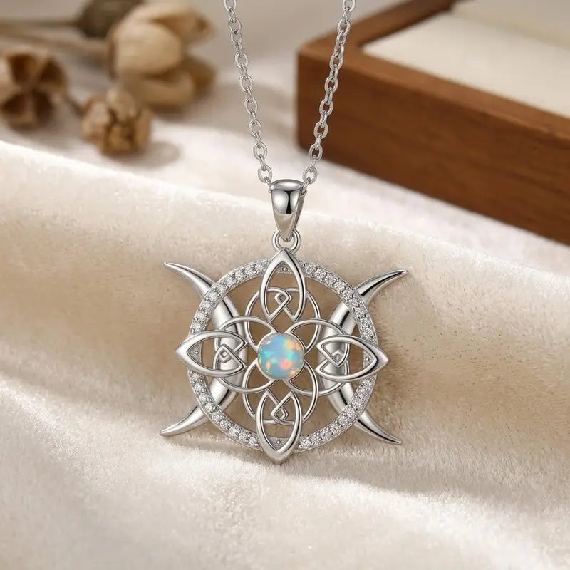 Celtic Knot Faux Opal Pendant Necklace
