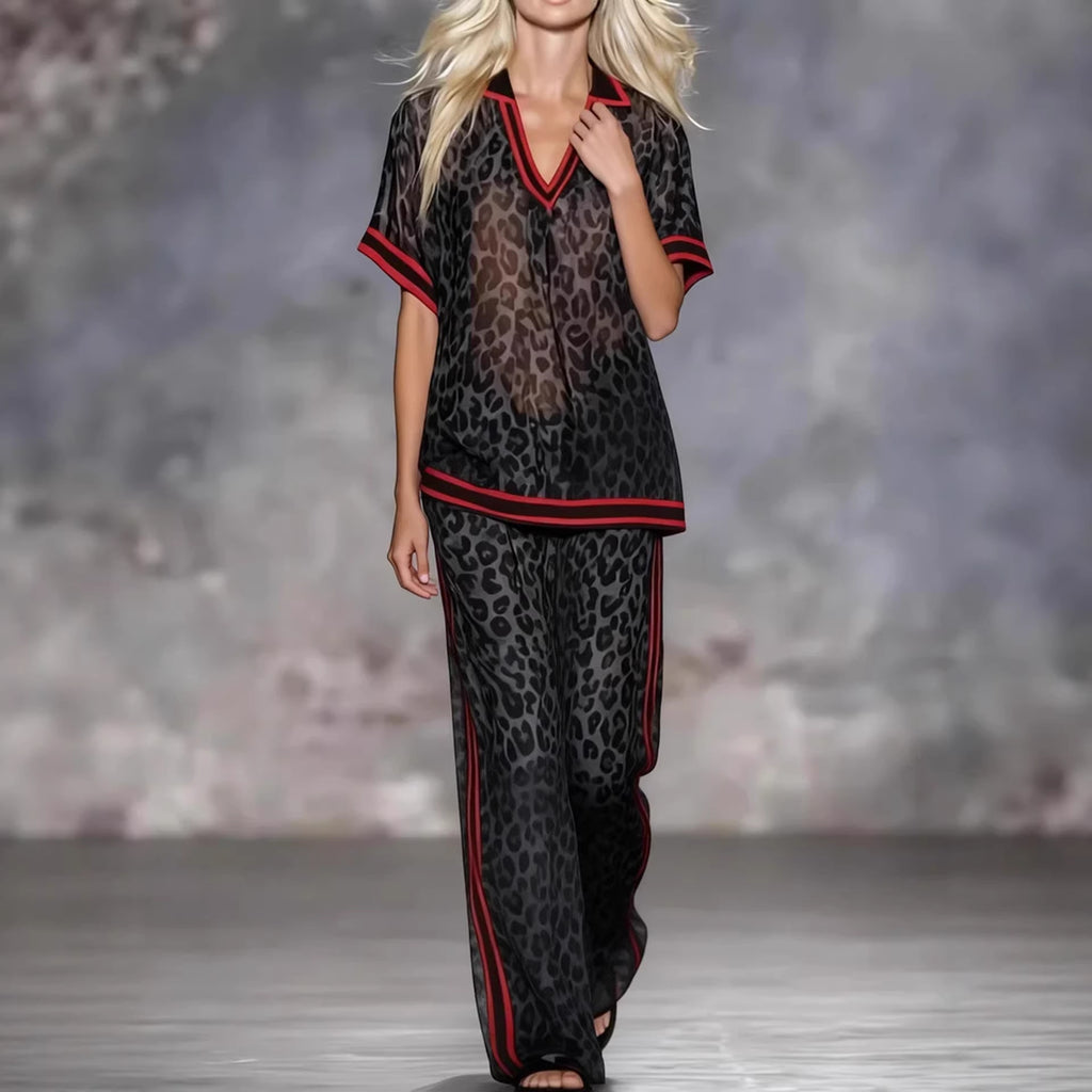 The Elara Leopard Sheer Palazzo Suit