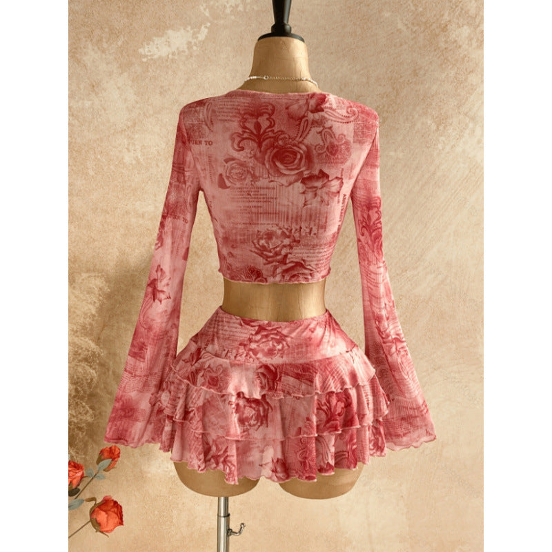 The Elara Romantic Floral Tie-Front Mesh Set