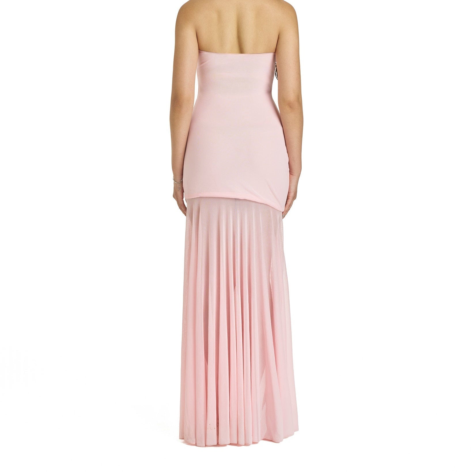 The Elara Sheer-Paneled Tube Maxi Dress