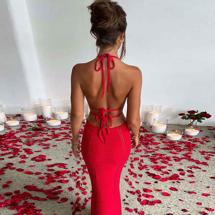 The Elara Halter Neck Cutout Knit Bodycon Dress