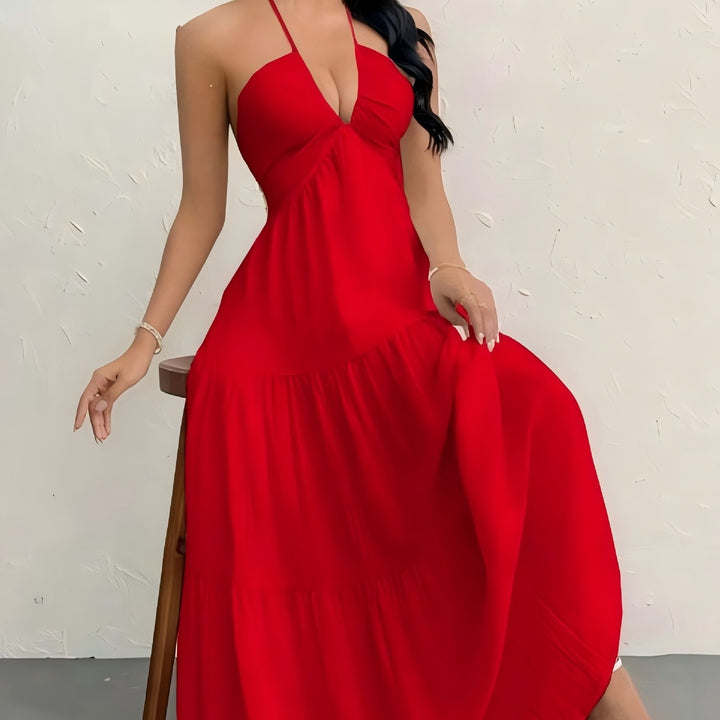 The Elara Plus Size Backless Halter Maxi Dress