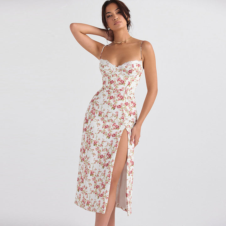 The Elara Ditsy Floral Lace Trim Slip Dress