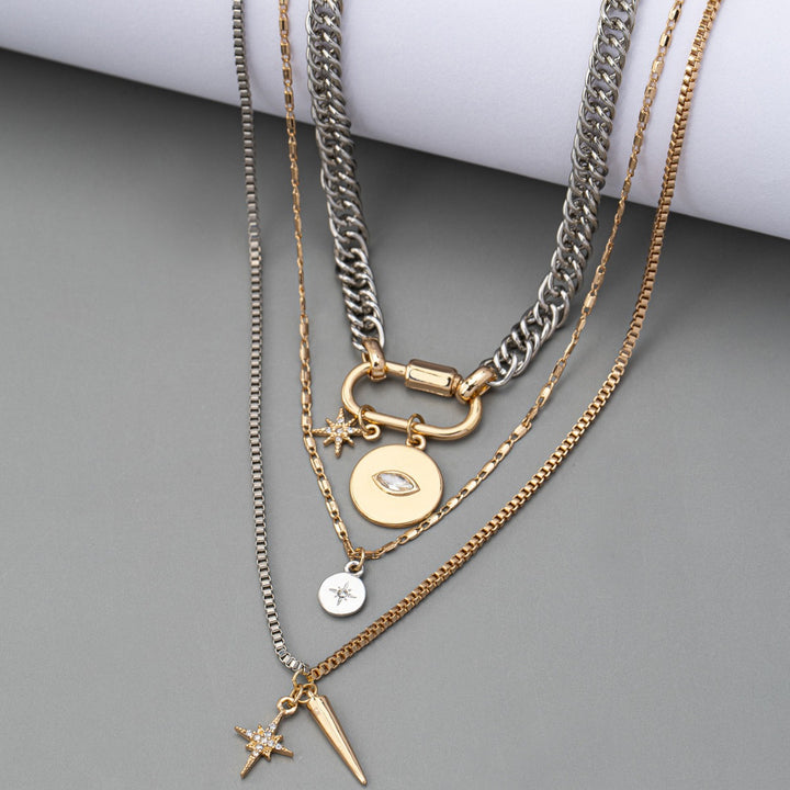 Mixed-Tone Evil Eye Layered Necklace