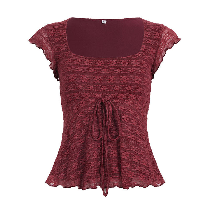 The Elara Vintage Lace Tie Waist Top