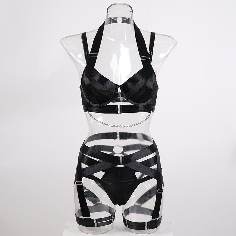 The Elara Strappy Push-Up Bra Garter Set with Chain