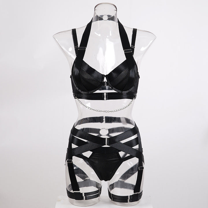 The Elara Strappy Push-Up Bra Garter Set with Chain