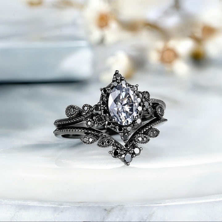 Gothic Oval Rhinestone Ring Set