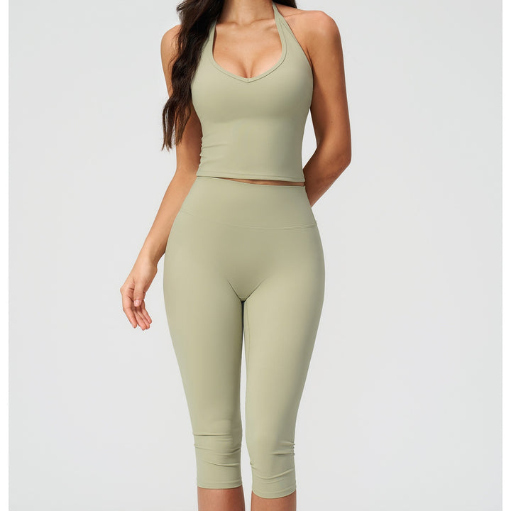 The Elara Quick-Dry Halter Crop Top &amp; Capri Leggings Set