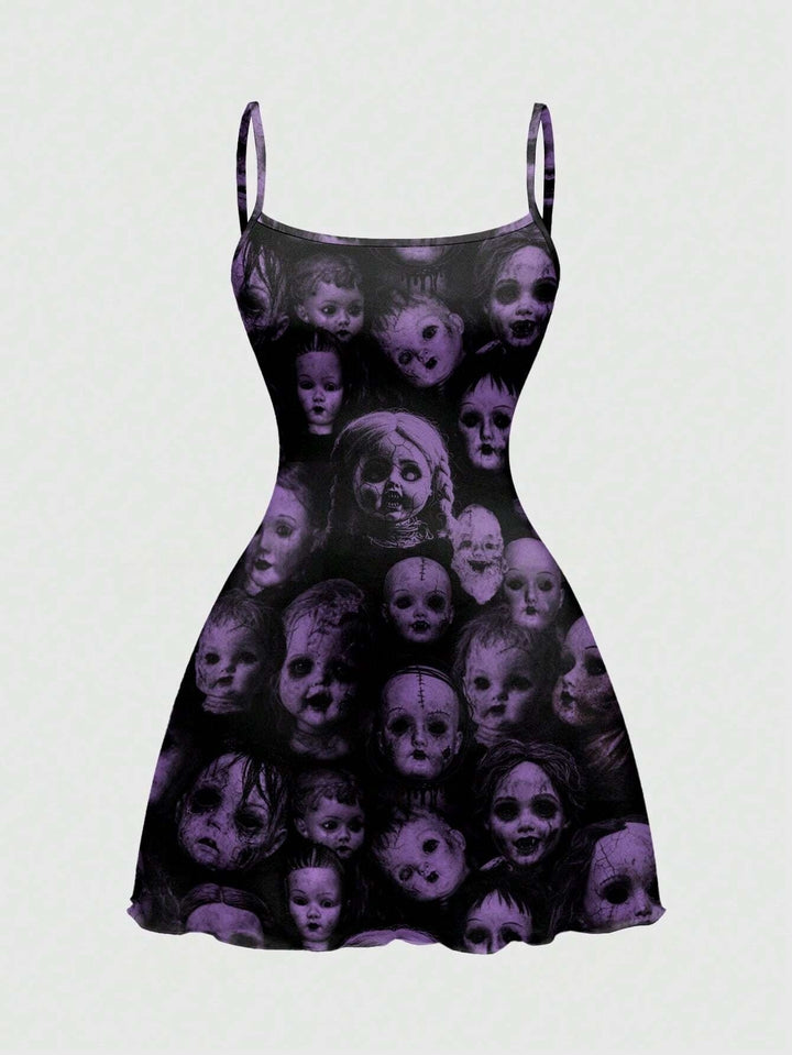 The Elara Gothic Halloween Print Mini Dress