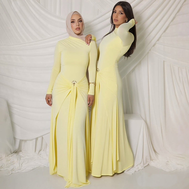 The Elara Ring-Buckle Ruched Maxi Dress