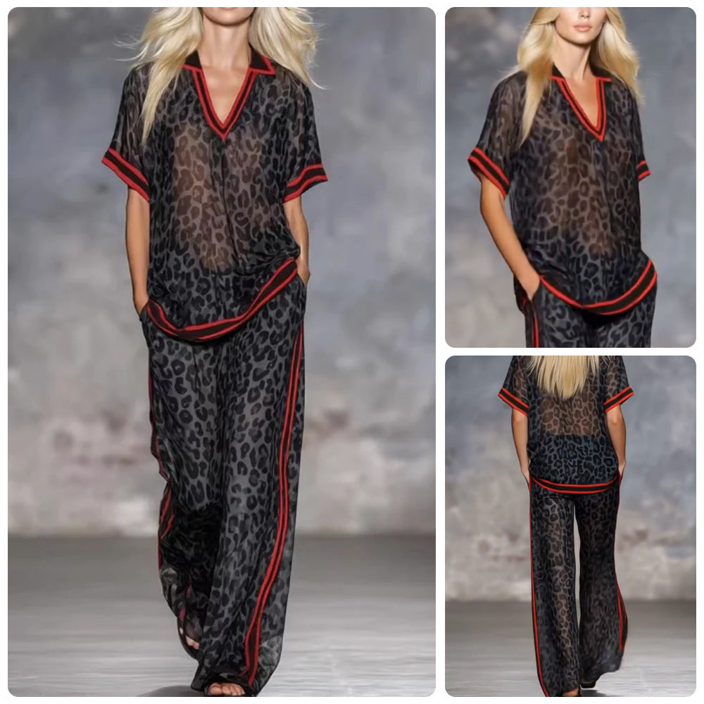 The Elara Leopard Sheer Palazzo Suit