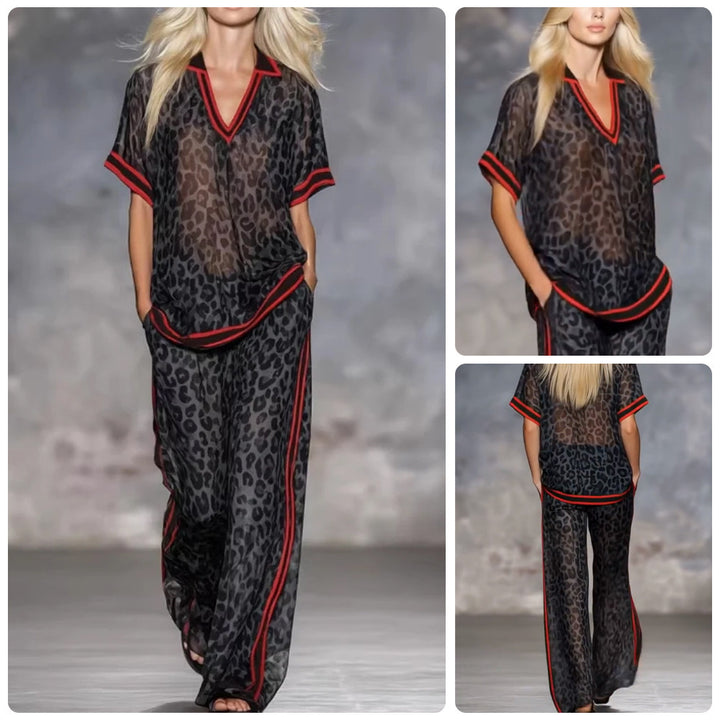 The Elara Leopard Sheer Palazzo Suit