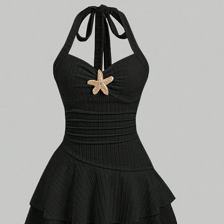 The Elara Starfish Halter Ruffle Ribbed  Mini