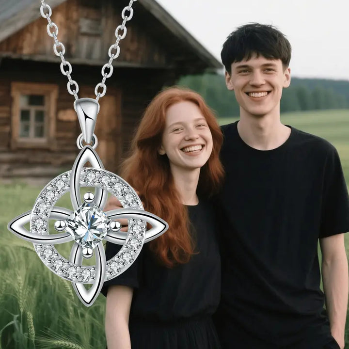 Celtic Knot Halo Birthstone Pendant Necklace