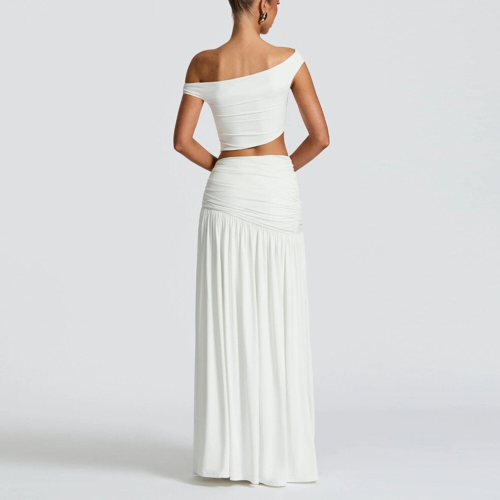 The Elara One Shoulder Ruched Split Maxi Skirt