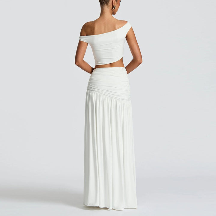 The Elara One Shoulder Ruched Split Maxi Skirt