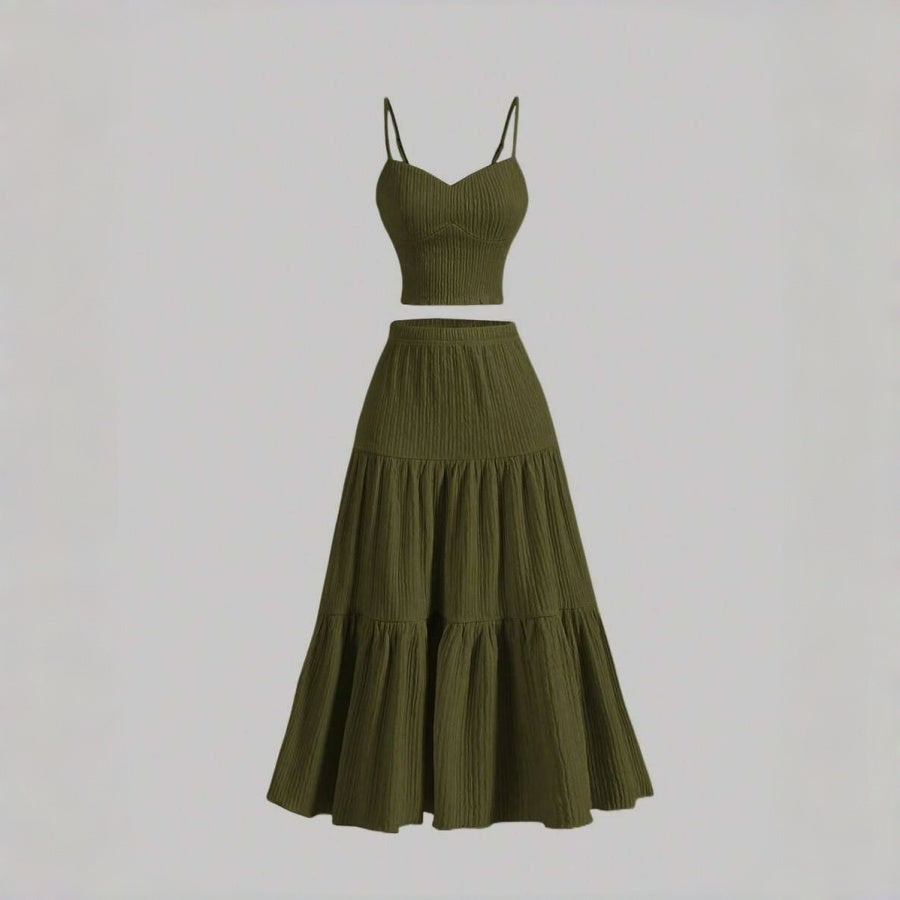 The Elara Riviera Tiered Maxi Skirt & Cami Set