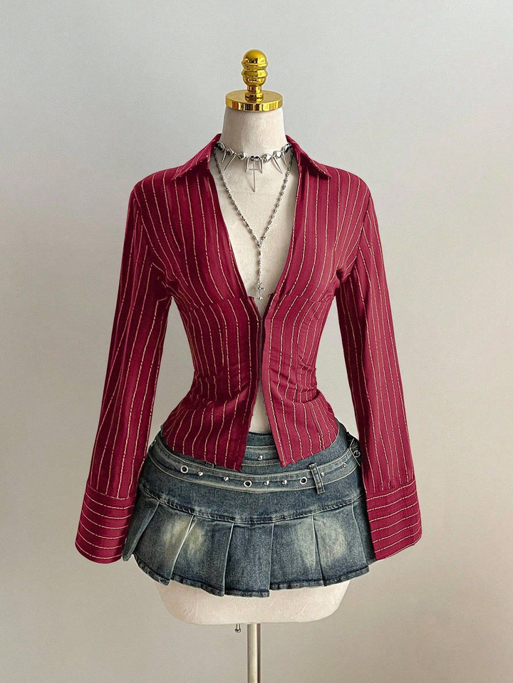 The Elara Hook-Front Striped Blouse