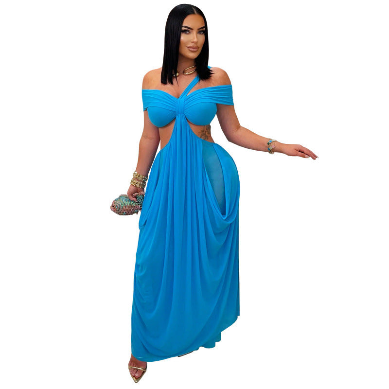 The Elara Twisted Cutout Mesh Maxi Dress