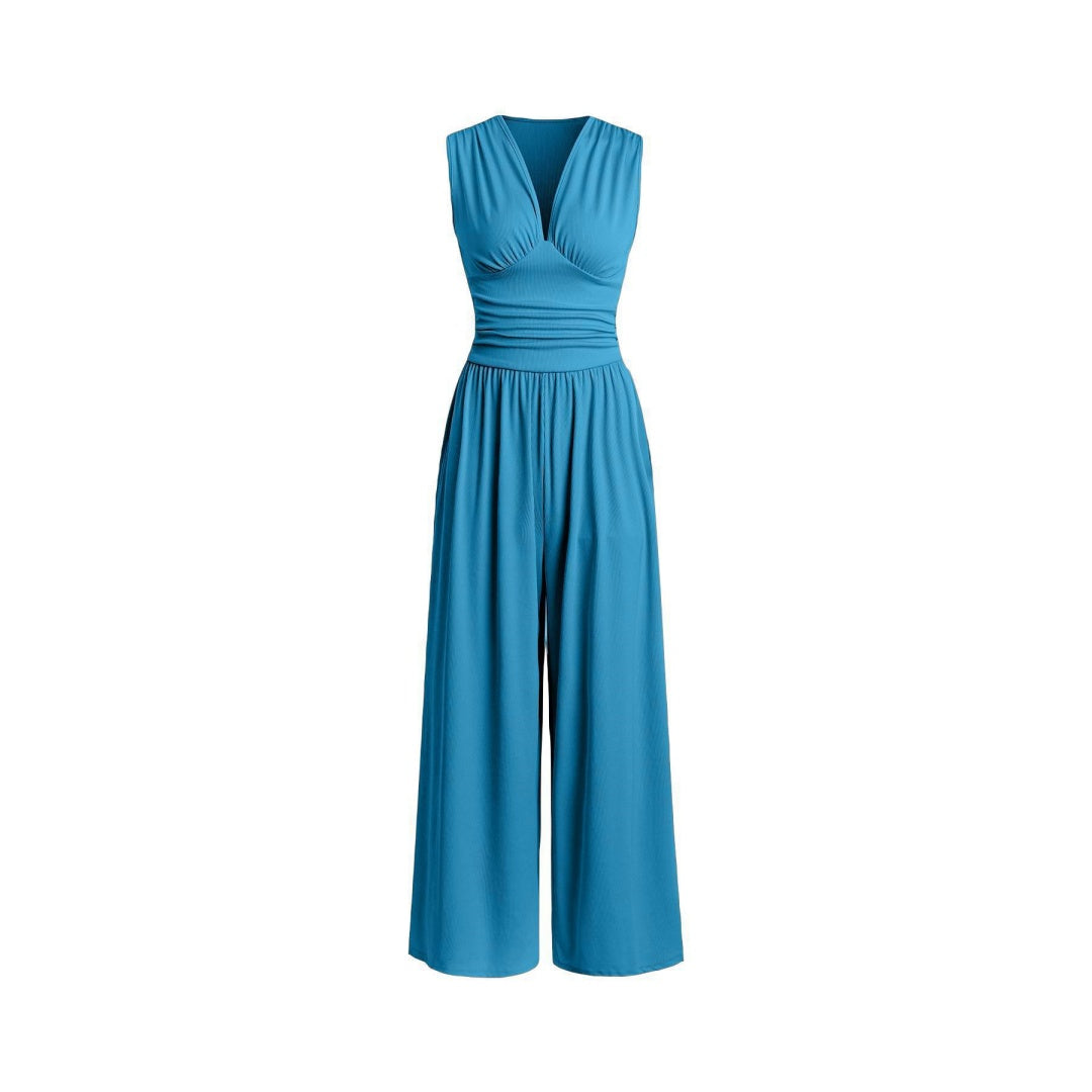 The Elara Minimalist Plunge Wide-Leg Jumpsuit