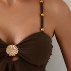 The Elara Ruffle Tankini with Gold Shell Charm