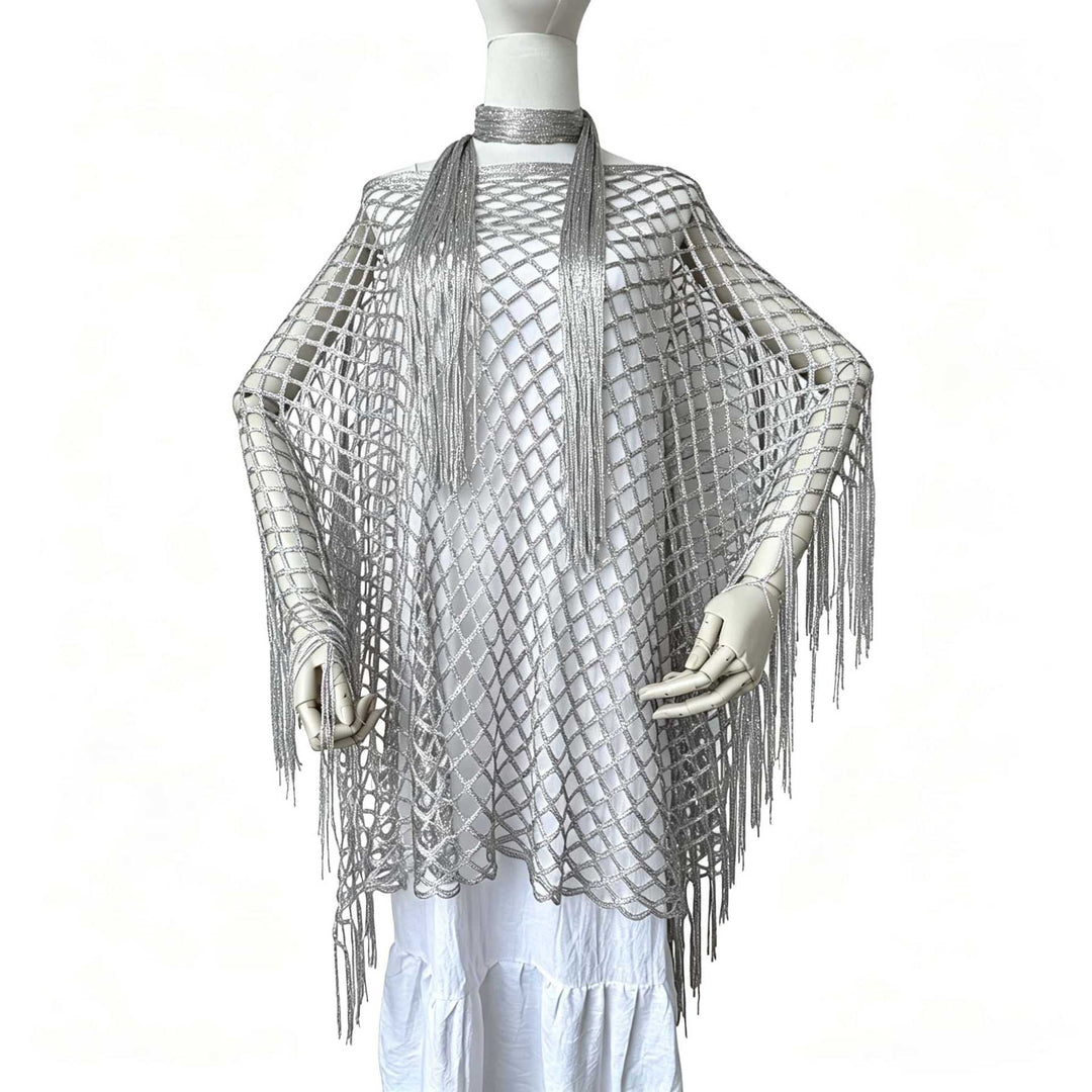 The Elara Fringe Chain Shawl Set