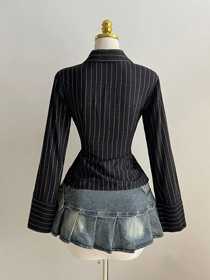 The Elara Hook-Front Striped Blouse