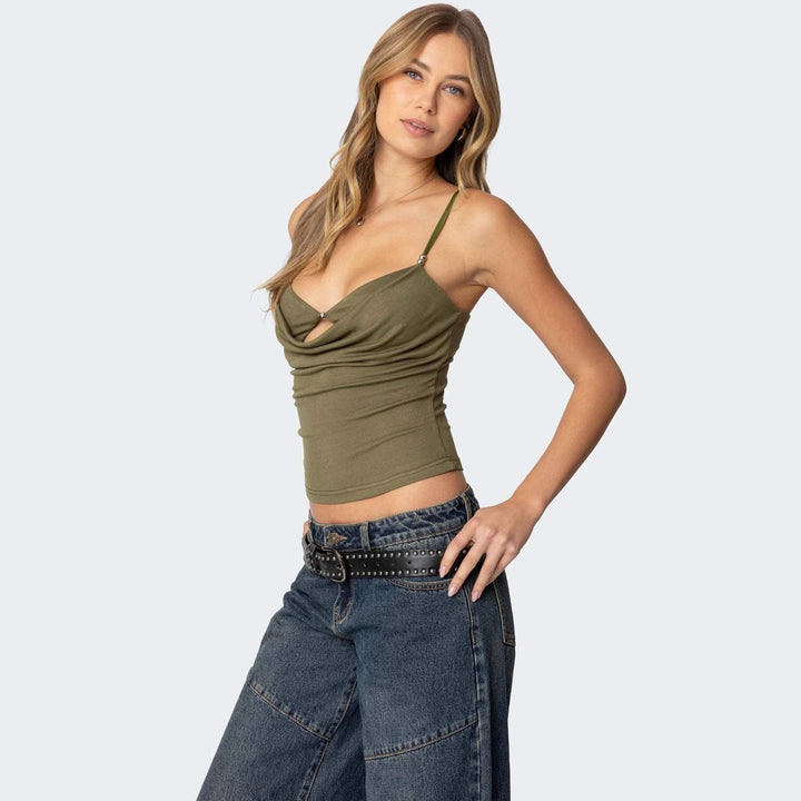The Elara Layered Cowl Cutout Top