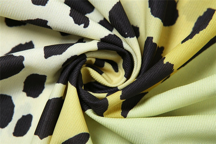 The Elara Golden Leopard  Halter Dress
