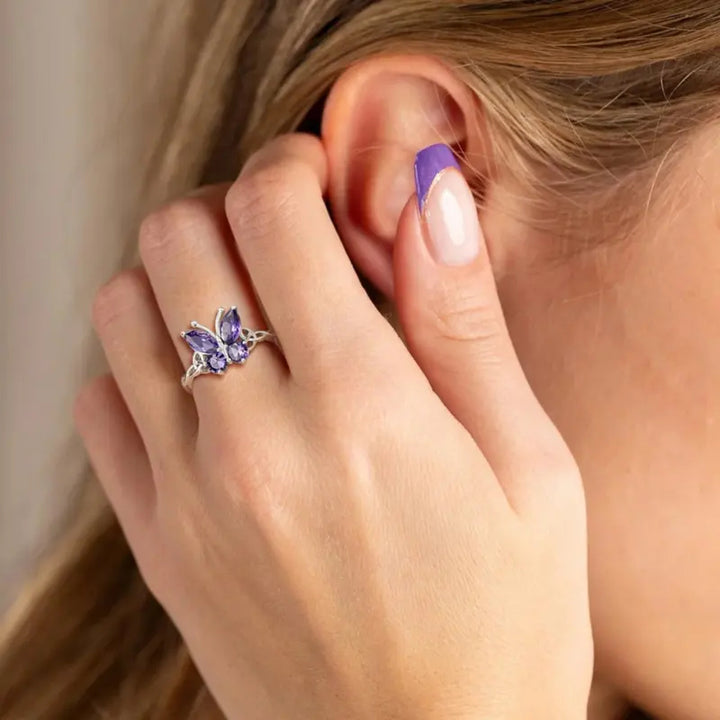 Purple CZ Celtic Butterfly Ring