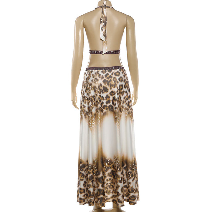 The Elara Leopard Halter Backless Maxi Dress