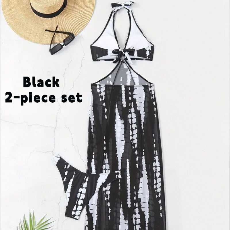 Tie-Dye Halter Cutout Swimsuit &amp; Cover-Up Set