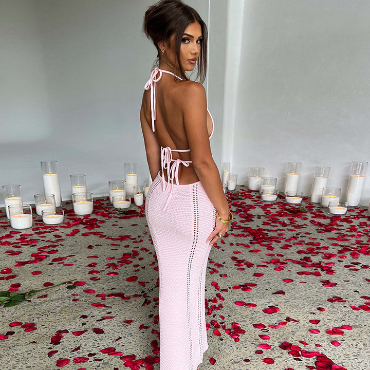 The Elara Halter Neck Cutout Knit Bodycon Dress