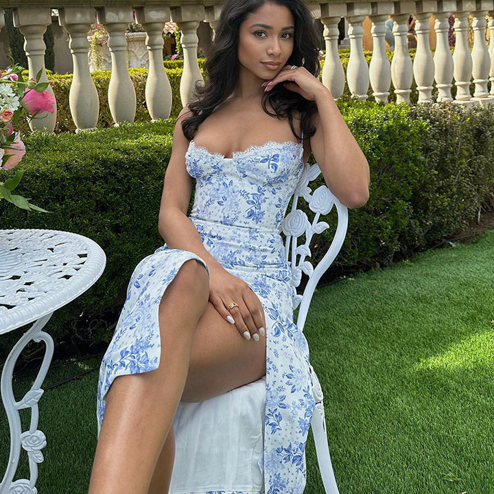 The Elara Ditsy Floral Lace Trim Slip Dress