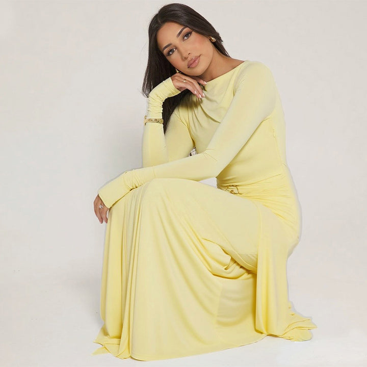 The Elara Ring-Buckle Ruched Maxi Dress