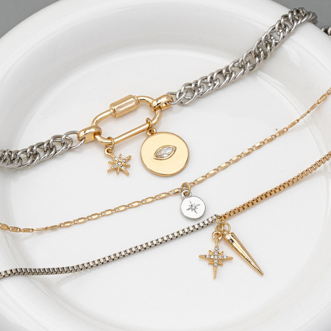 Mixed-Tone Evil Eye Layered Necklace